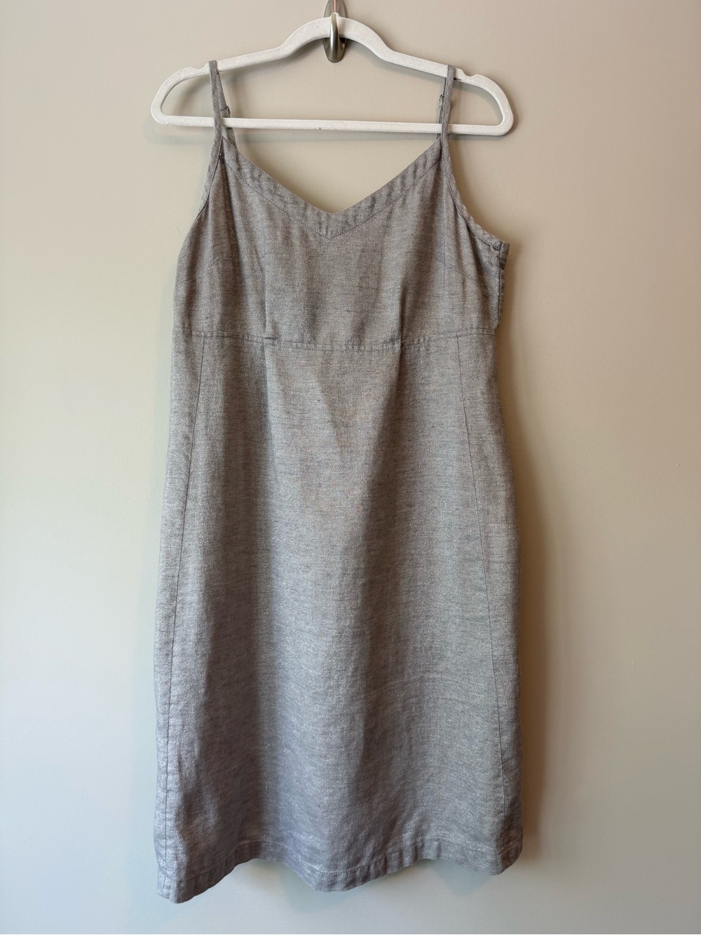 Eileen Fisher Silver Linen Metallic Slip Dress V-Neck Adjustable Strap | S